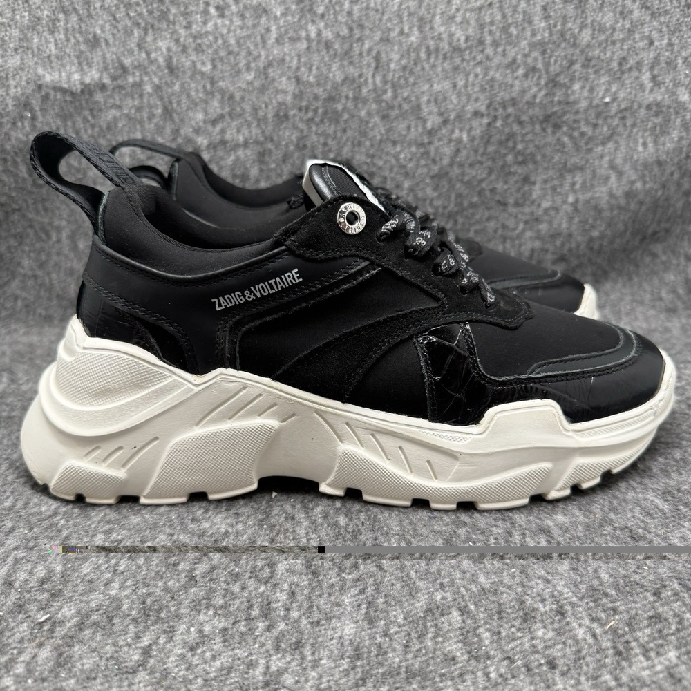 Zadig Voltaire ZV1747 Xtra Womens EU 39 US 8 Black Leather Chunky Sneaker Used
